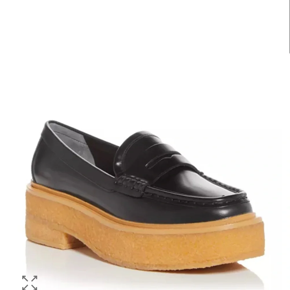 Loeffler Randall Sleek Black Loafers with Tan Platform Sole